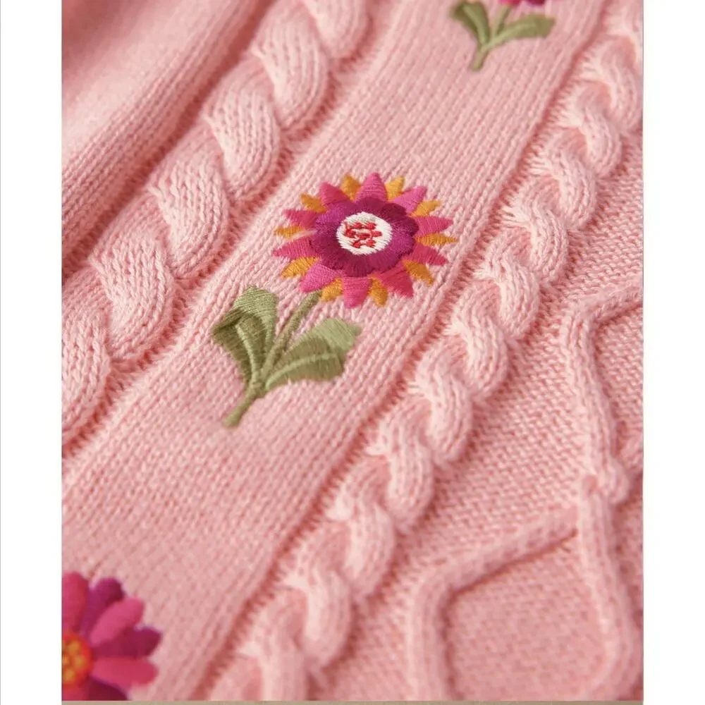 Gymboree Cable Knit Sweater Girls Size 7 Pink Long Sleeve Round Neck embroidered